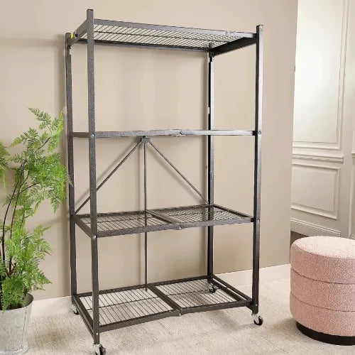 Halo Home No-Assembly Foldable 4-Tier Rolling Metal Storage Rack