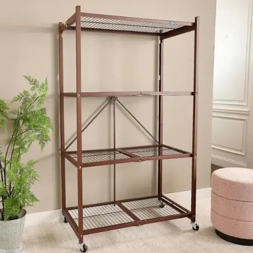 Halo Home No-Assembly Foldable 4-Tier Rolling Metal Storage Rack