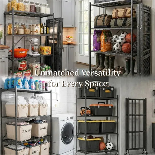 Halo Home No-Assembly Foldable 4-Tier Rolling Metal Storage Rack