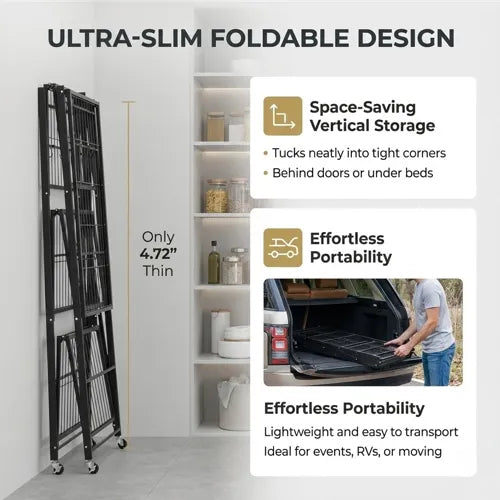 Halo Home No-Assembly Foldable 4-Tier Rolling Metal Storage Rack