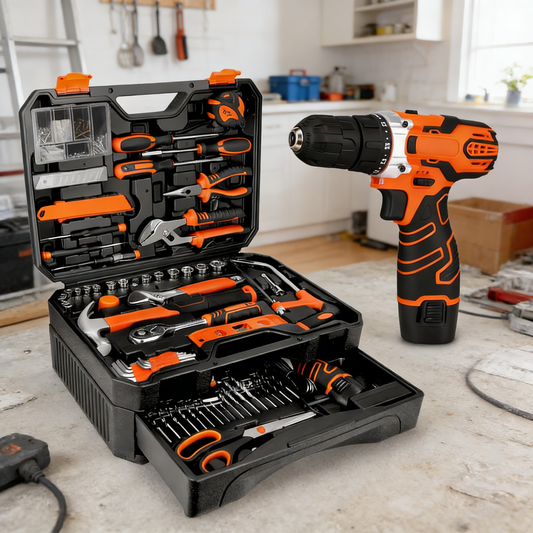 255-Piece Home Repair Tool Set with 12V Cordless Drill