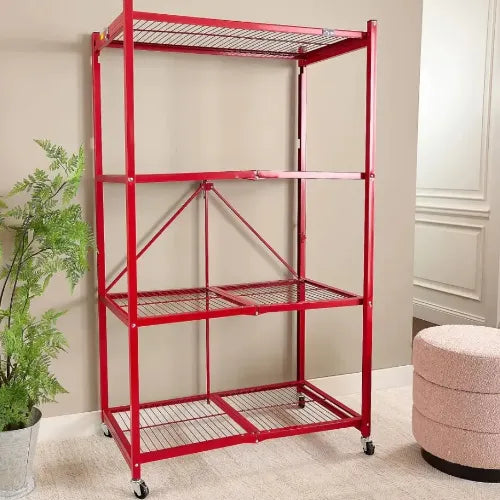 Halo Home No-Assembly Foldable 4-Tier Rolling Metal Storage Rack