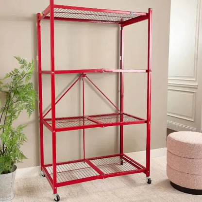 Halo Home No-Assembly Foldable 4-Tier Rolling Metal Storage Rack