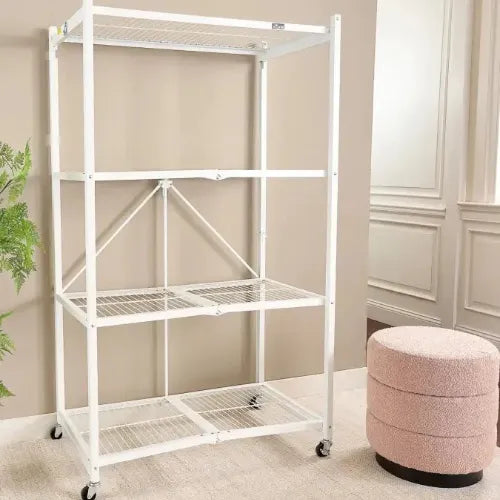 Halo Home No-Assembly Foldable 4-Tier Rolling Metal Storage Rack
