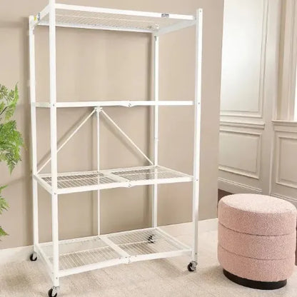 Halo Home No-Assembly Foldable 4-Tier Rolling Metal Storage Rack