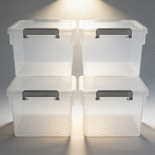 Stackable Clear Storage Boxes with Latching Handles & Reinforced Base (4-Pack)